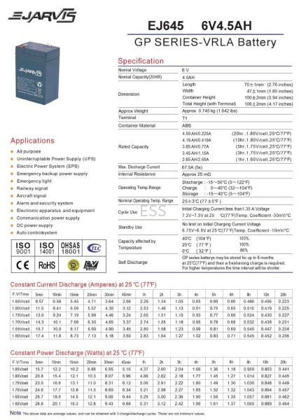 E-Jarvis 6V 4.5Ah Backup Battery