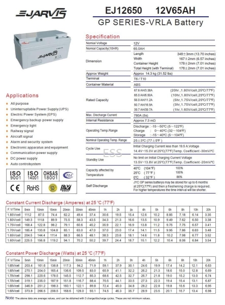 E-Jarvis 12V 65Ah Backup Battery