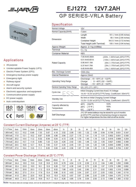 E-Jarvis 12V 7.2Ah Backup Battery