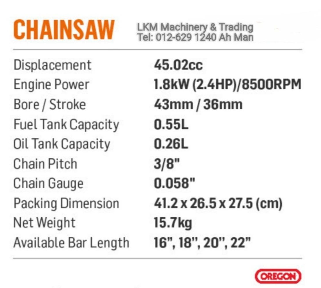 OGAWA 16", 18", 20" & 22" Chain Saw(45cc)