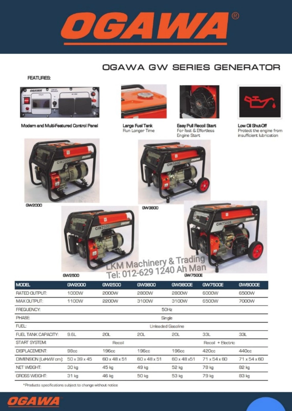 Ogawa Gasoline Generator GW8000E