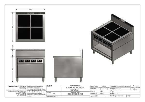 4 Hob Induction Cooker Counter