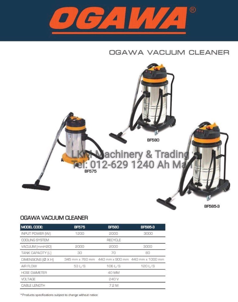 Ogawa Industrial Wet & Dry Vacuum Cleaner 80L, Two Motor 2000W