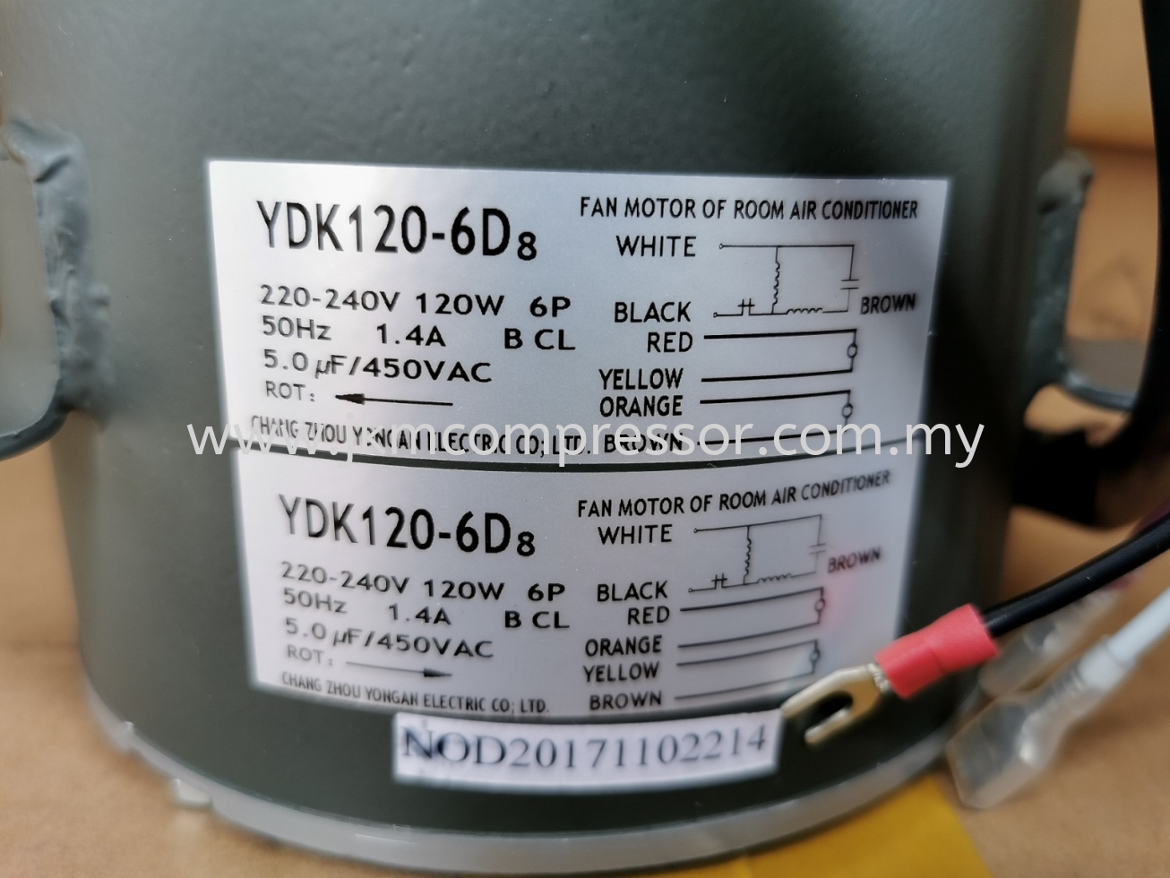 YDK120-6D8 - CARRIER YDK120-6D8 FAN MOTOR ; 220-240V 6P 120W 