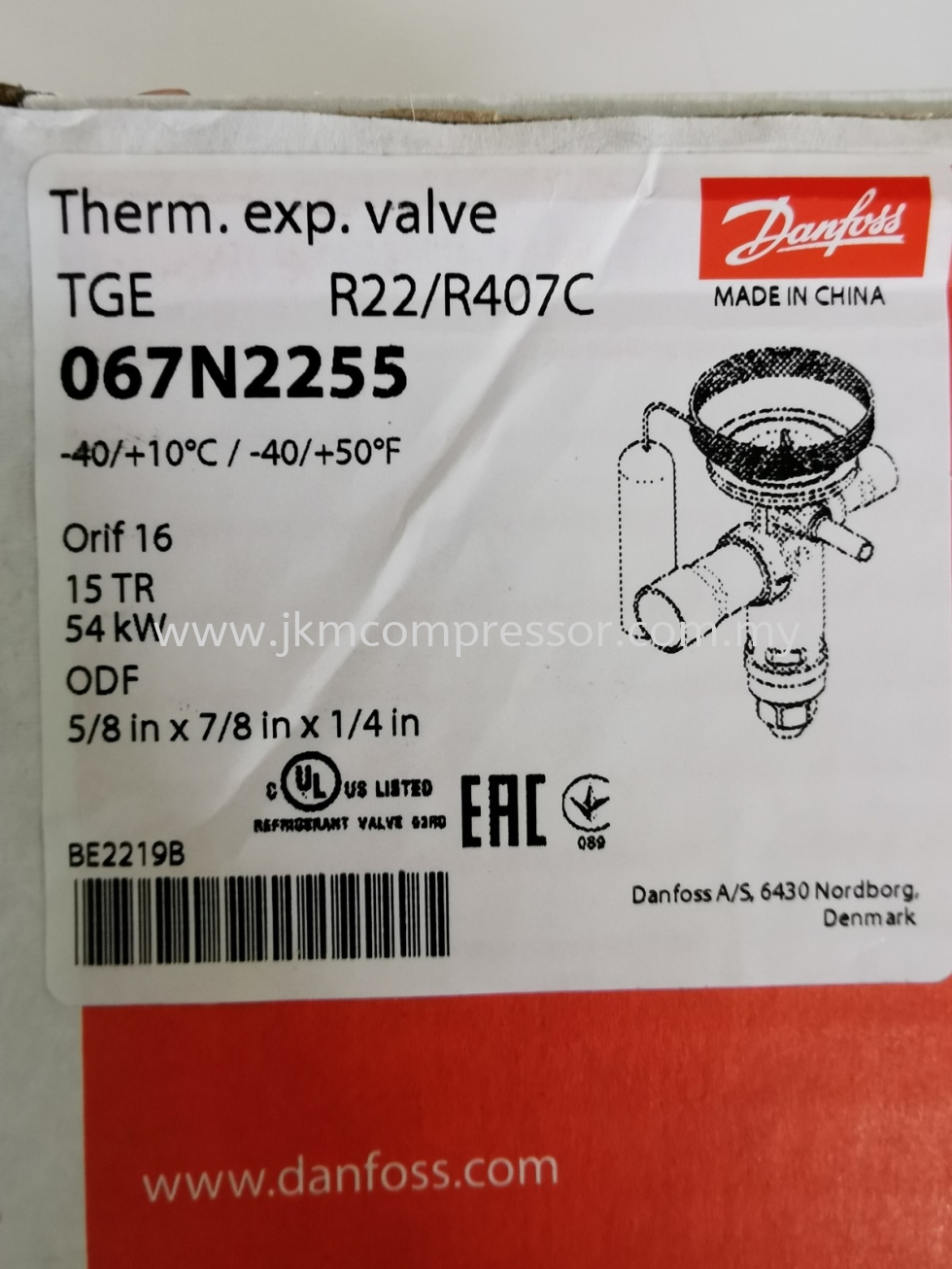 067N2255 - DANFOSS TGE15TR THERMOSTATIC EXPANSION VALVE (TXV)