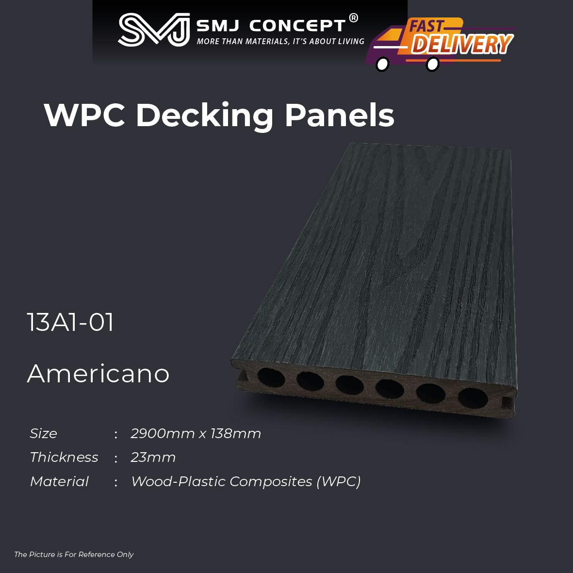 13A1-01 | 2900MM x 138MM x 23MM | WPC Roundcore Decking | Americano