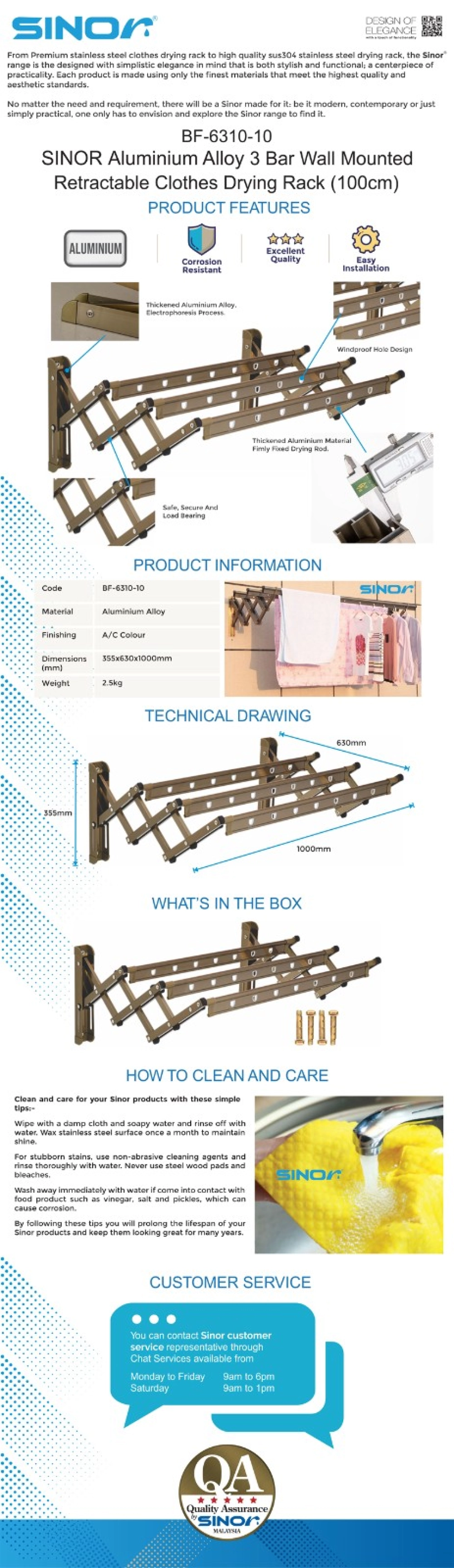 1m x 3BAR ALUMINUM RETRACTABLE CLOTH HANGER (BF-6310-10)