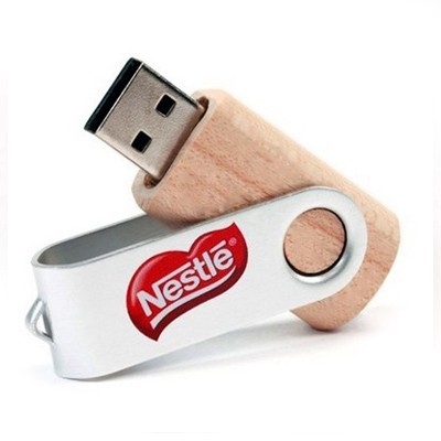 Metal Swivel Wooden USB Flash Drive - USB 119