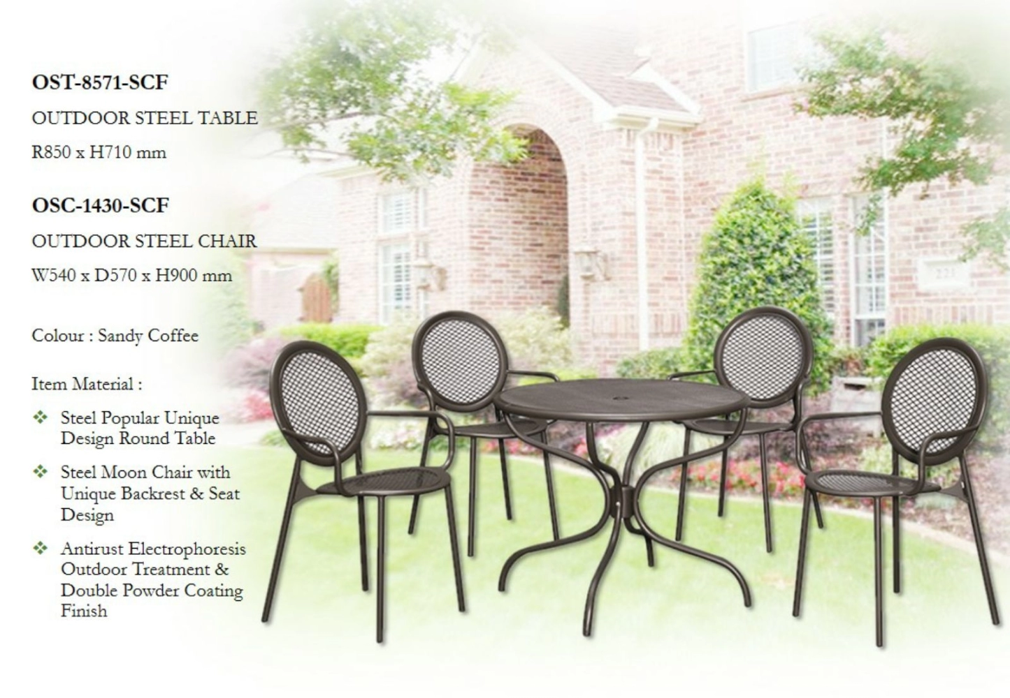 Outdoor Steel Table + Steel Chair Set (1+4) - Cool Grey