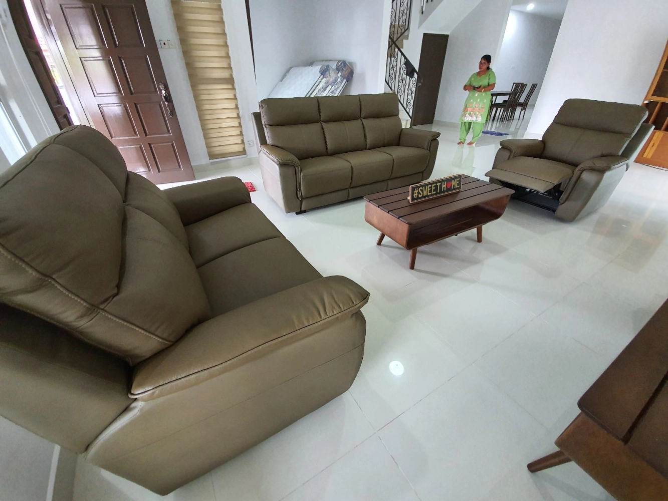 July Limited Special sale Half Leather Sofa 5 Recliner 