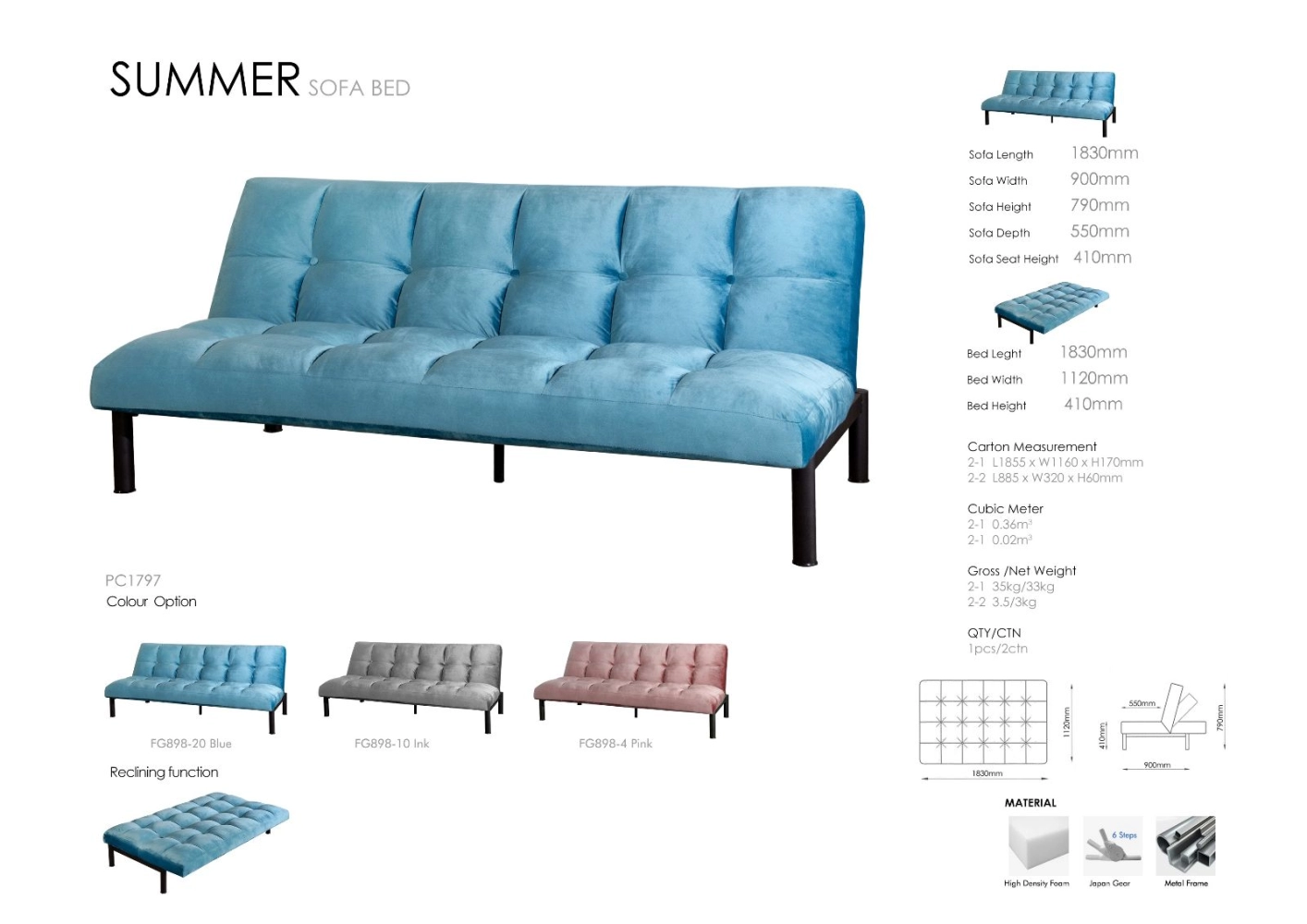 Metal frame Sofabed 3 Seaters - SUMMER