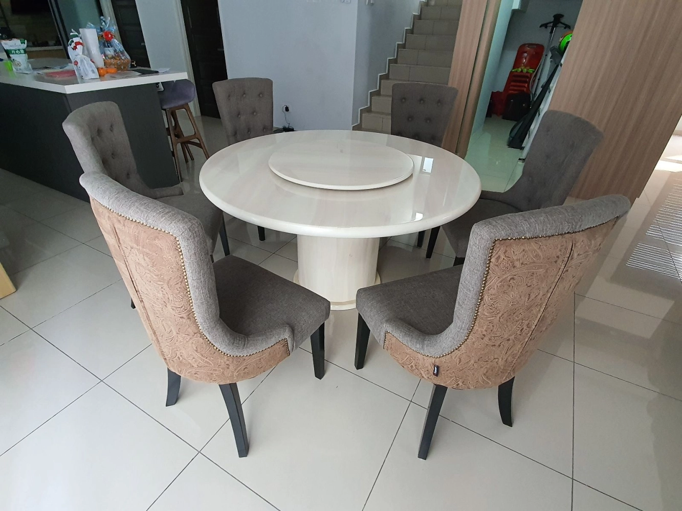 Round Marble Table Dinning Set Table with Chairs 