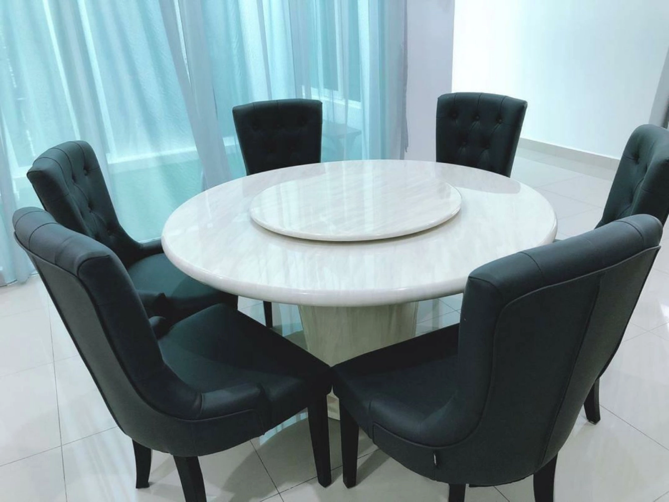 Round Marble Table Dinning Set Table with Chairs 