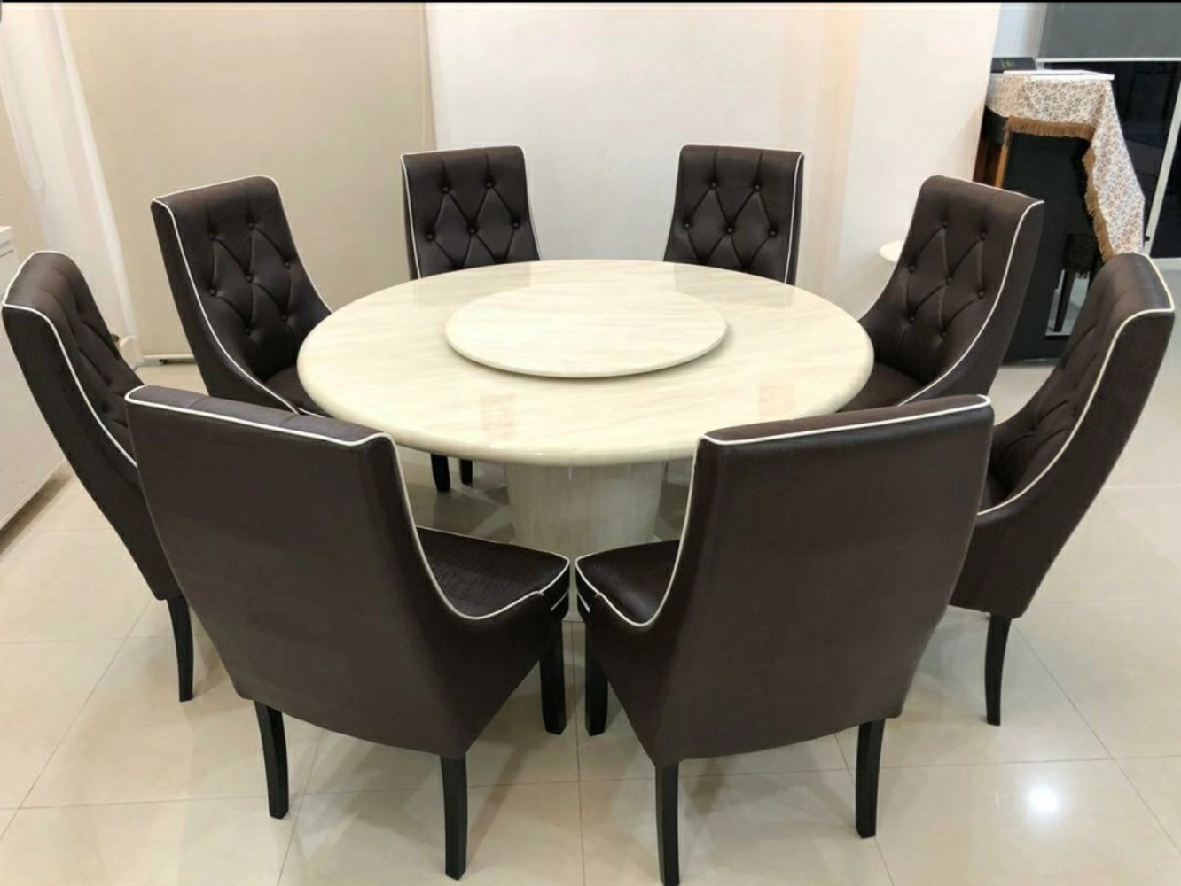 Round Marble Table Dinning Set Table with Chairs 