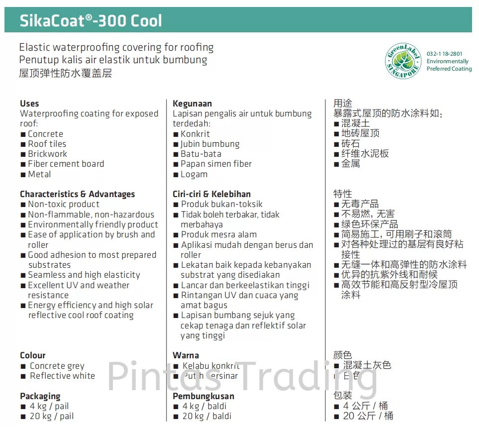 SikaCoat 300 Cool | Multipurpose Elastic Acrylic Based Liquid Applied Membrane