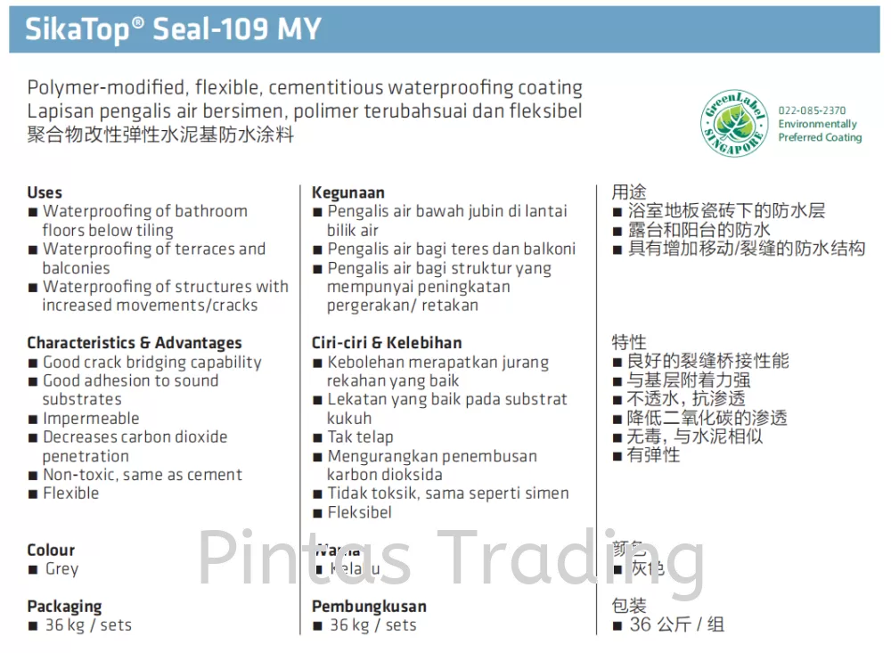 SikaTop Seal 109 MY | Polymer Modified, Flexible, Cementitious Waterproofing Coating