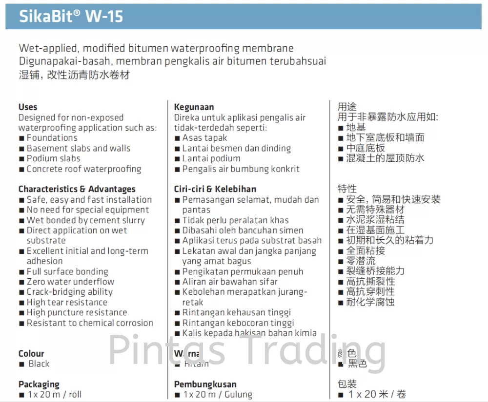 SikaBit W15 | Wet-Applied, Modified Bitumen Waterproofing Membrane