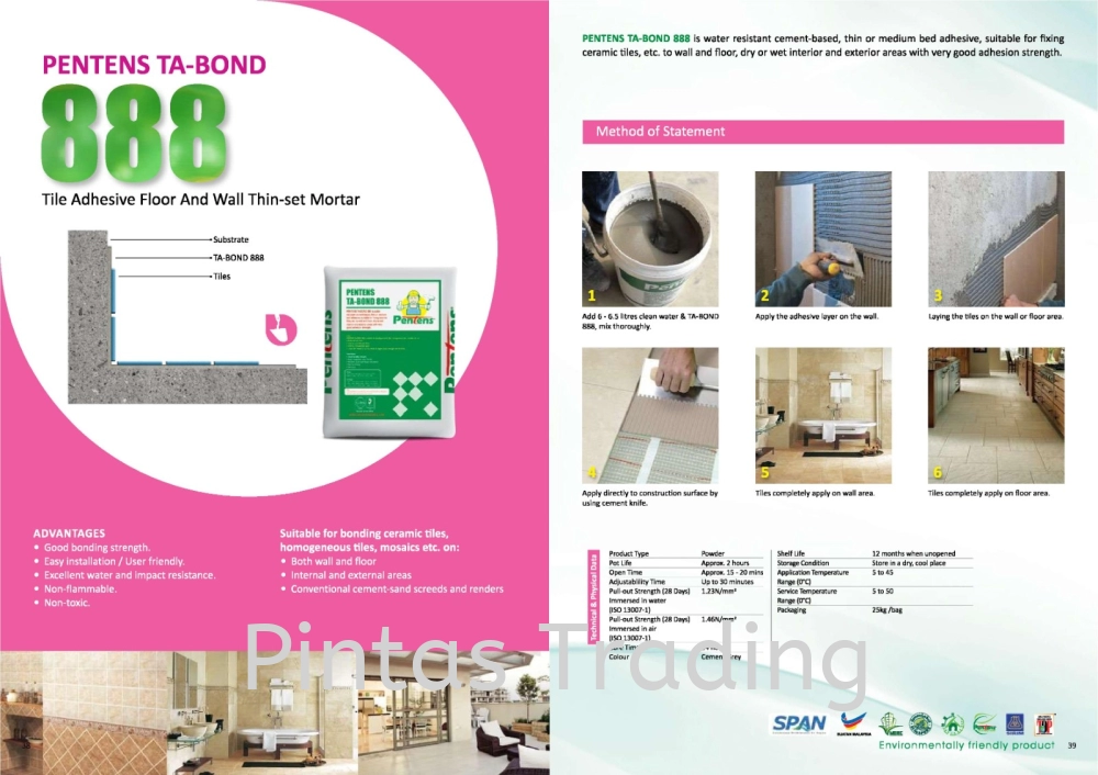 Pentens Ta Bond 888 | Tile Adhesive Floor & Wall Thin-set Mortar