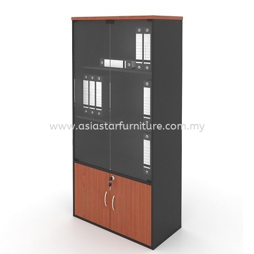 MEDIUM OFFICE CABINET C/W SEWI GLASS DOOR AGB 74 (CHERRY & DARK GREY)