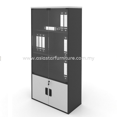 MEDIUM OFFICE CABINET C/W SEMI SWINGING GLASS DOOR AGB 74 (GREY & DARK GREY)