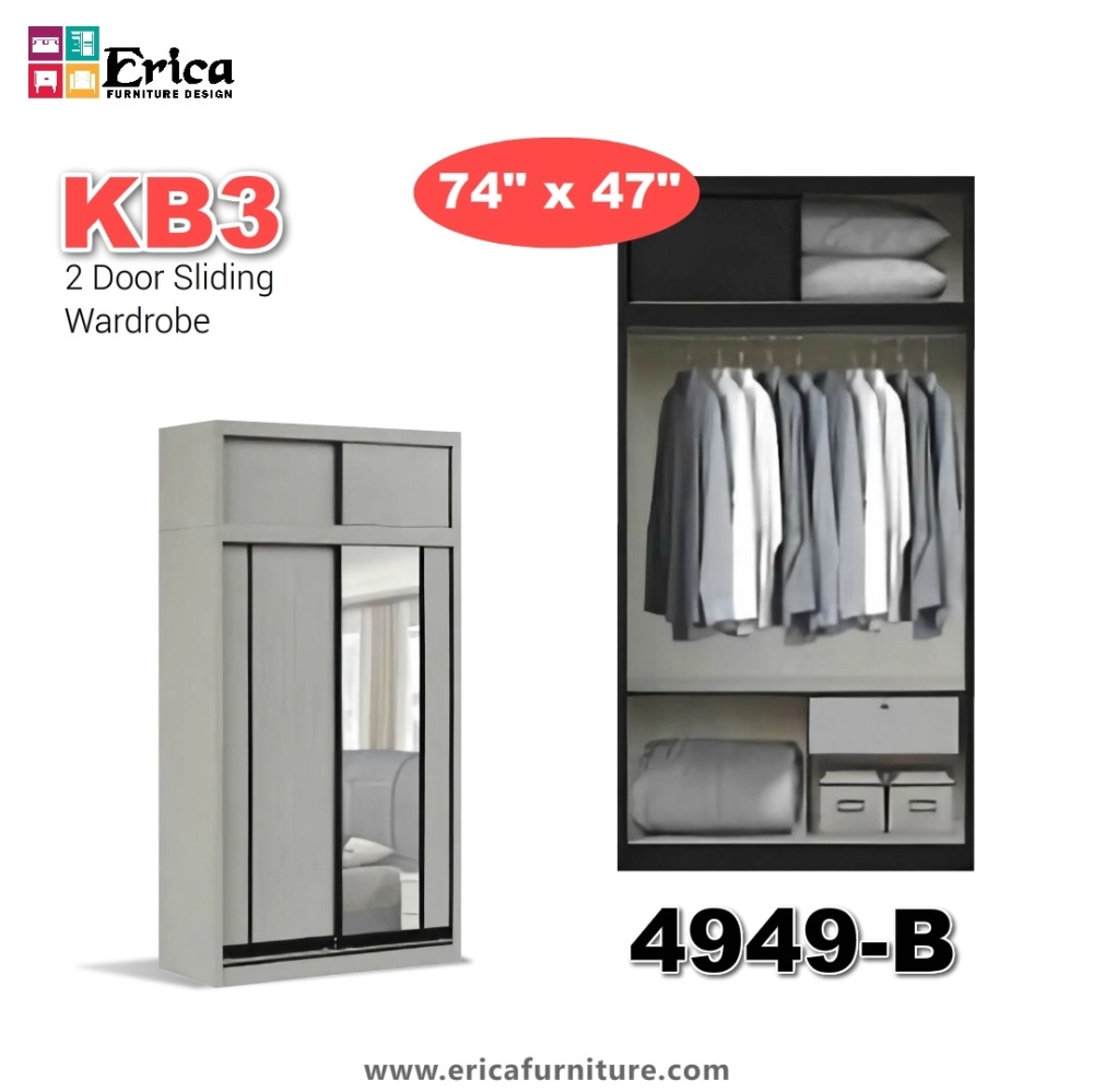 Erica KB3 Sliding 2 Door Wardrobe +Top / 5ftx7.5ft / 4ft'x7.5ft