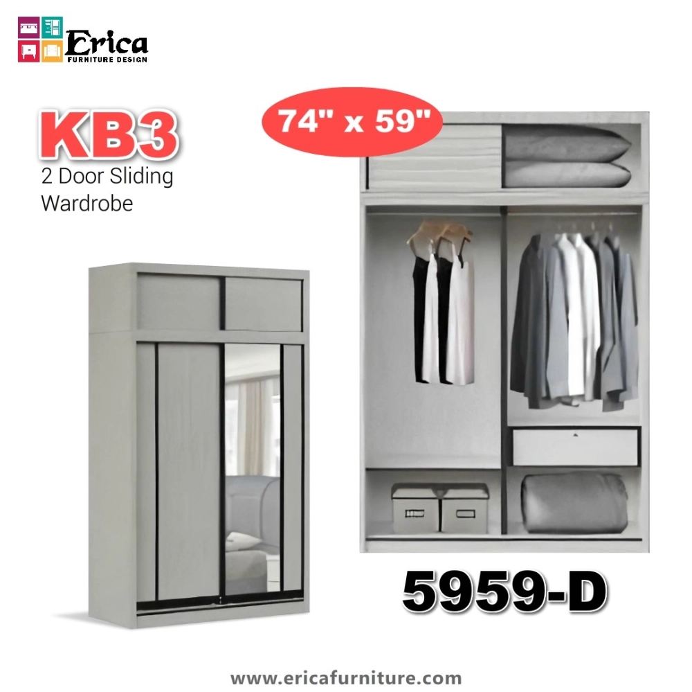 Erica KB3 Sliding 2 Door Wardrobe +Top / 5ftx7.5ft / 4ft'x7.5ft