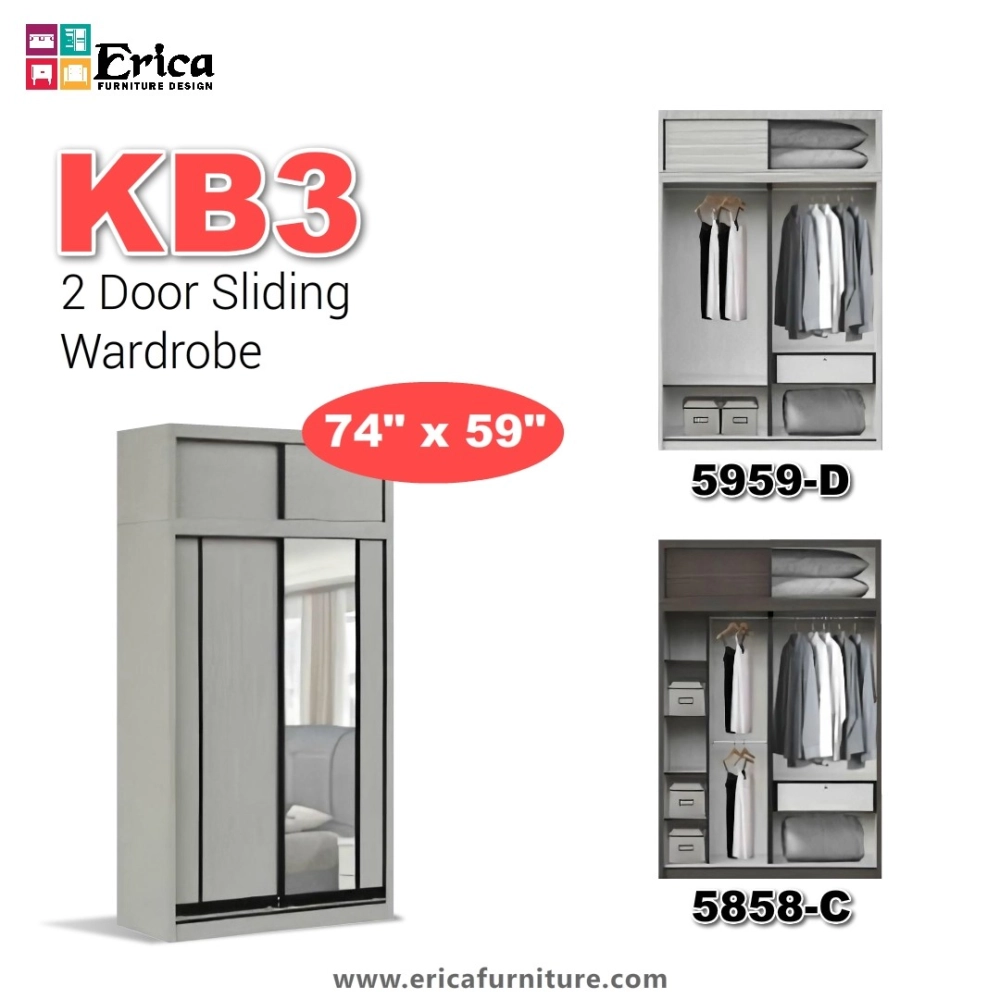 Erica KB3 Sliding 2 Door Wardrobe +Top / 5ftx7.5ft / 4ft'x7.5ft