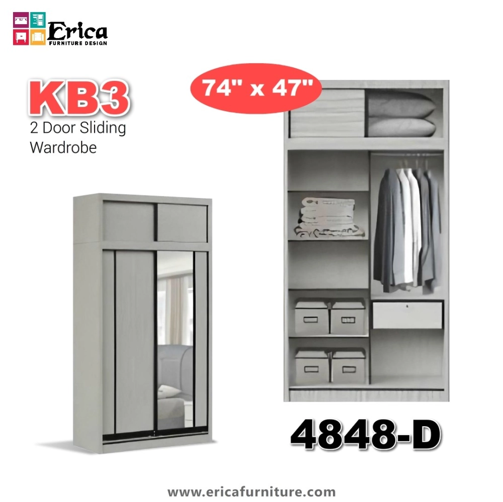 Erica KB3 Sliding 2 Door Wardrobe +Top / 5ftx7.5ft / 4ft'x7.5ft