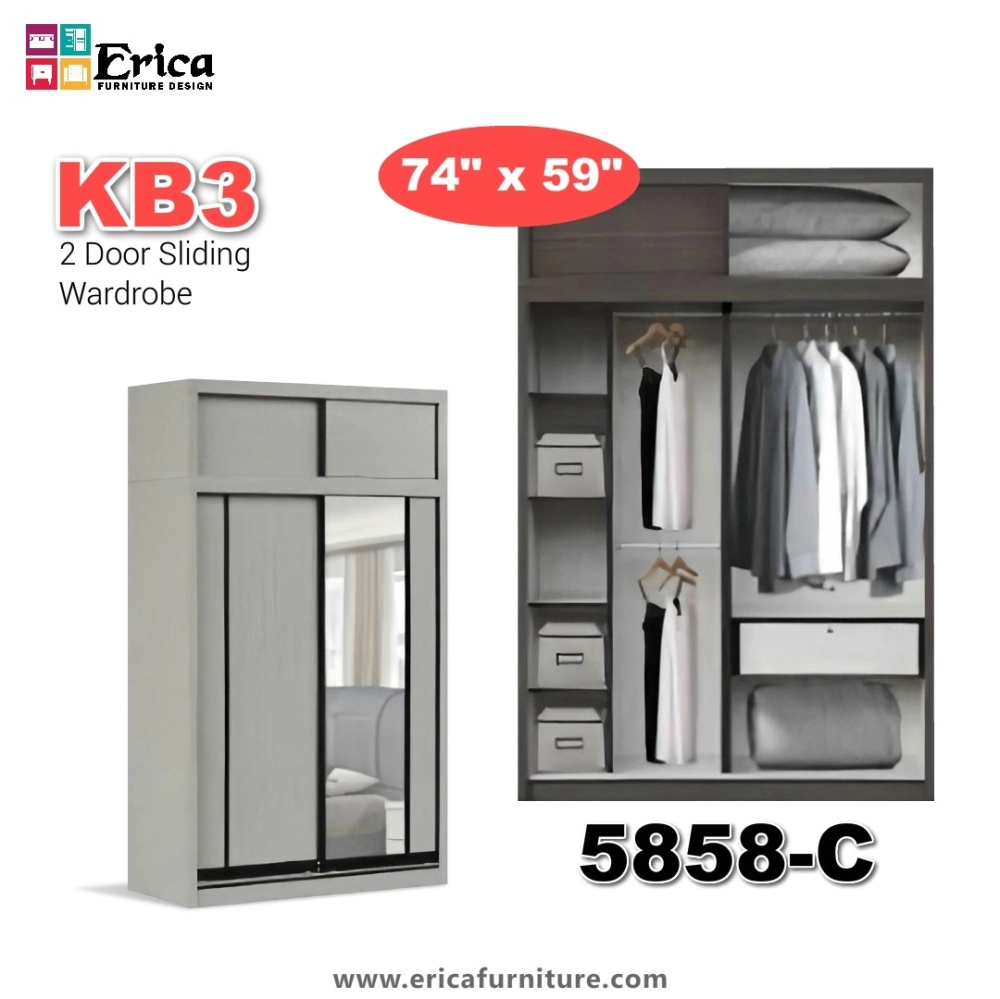 Erica KB3 Sliding 2 Door Wardrobe +Top / 5ftx7.5ft / 4ft'x7.5ft