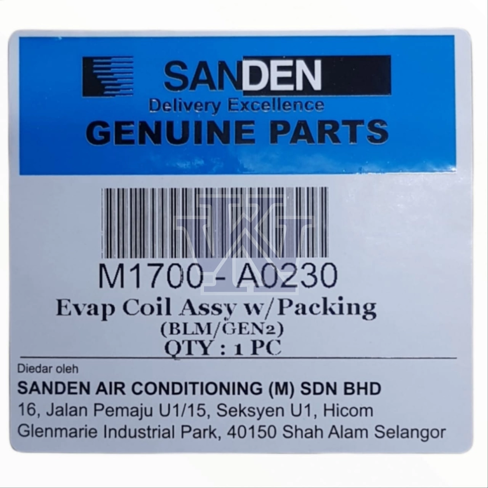 PROTON GEN2 PERSONA EVAPORATOR COOLING COIL SANDEN M1700-A0230