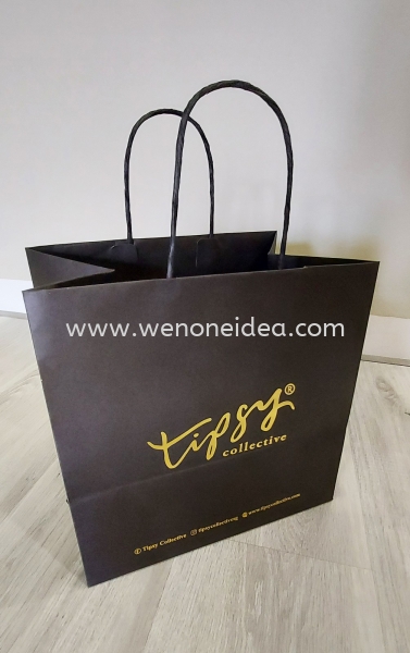 Black Kraft Paper Bag with Gold Hot Stamping