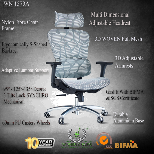 WN 1573A-3D WOVEN FULL MESH ERGONOMIC OFFICE CHAIR. (10 Years Warranty)