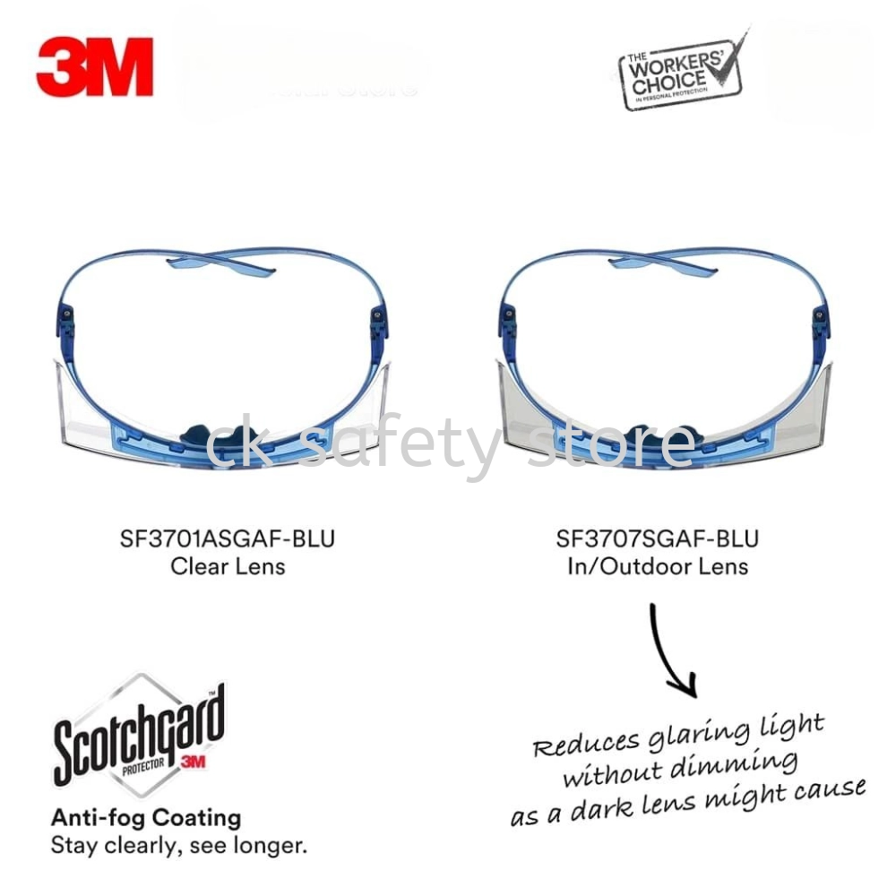 3M SecureFit Overspec SF3700 Series Eyewear (1 Unit) SF3701ASGAF-BLU/SF3702ASGAF-BLU/SF3707SGAF-BLU