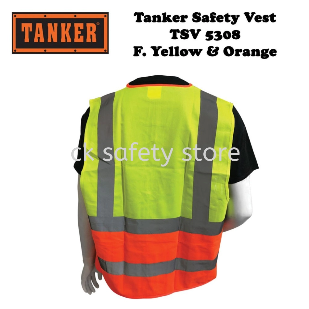 TANKER SAFETY VEST | FLUORESCENT YELLOW/ ORANGE TSV5308 (FREE SIZE)