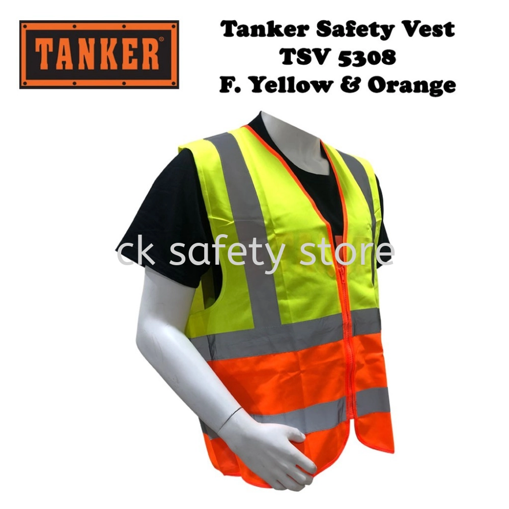 TANKER SAFETY VEST | FLUORESCENT YELLOW/ ORANGE TSV5308 (FREE SIZE)