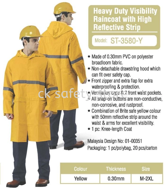 Heavy Duty Visibility Raincoat with High Reflective Strip (ST-3580-Y)