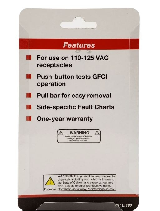 GFCI Receptacle Tester : Tests 3-Wire Receptacles- (ET100)