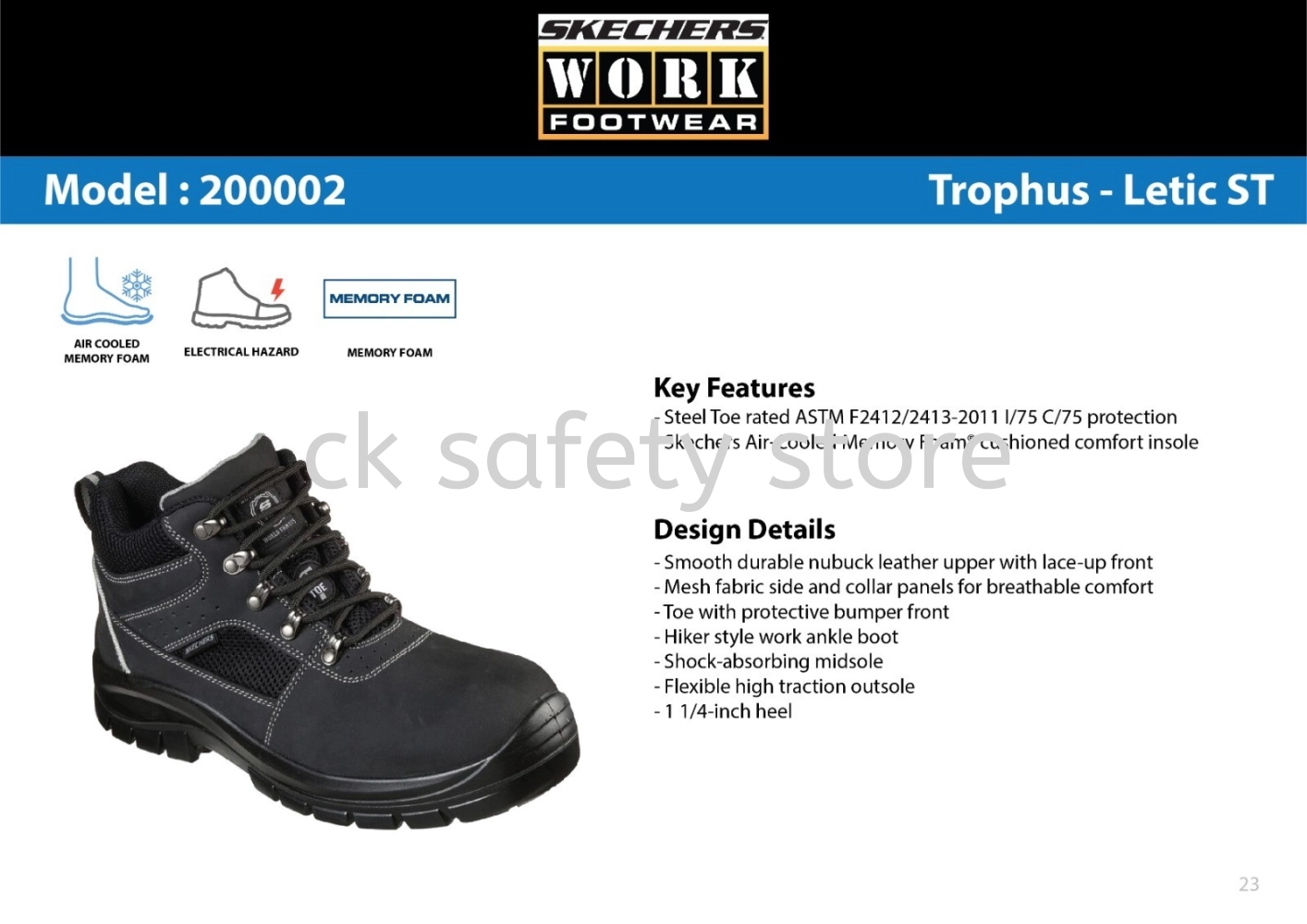 SKECHERS MEN'S WORK TROPHUS LETIC STEEL TOE SAFETY SHOE 200002