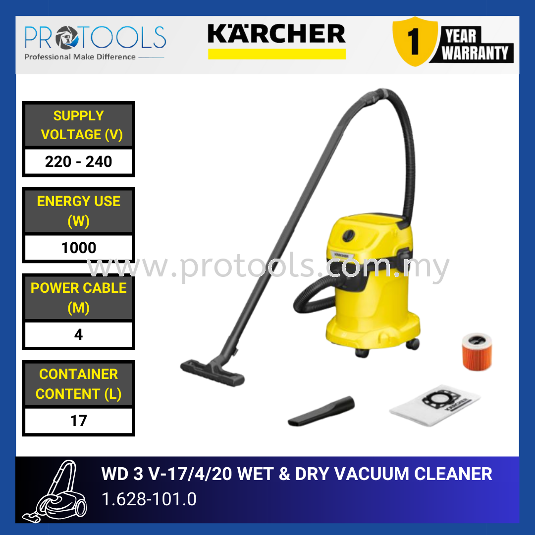 Karcher WD3 V-17/4/20 Wet And Dry Vacuum Cleaner