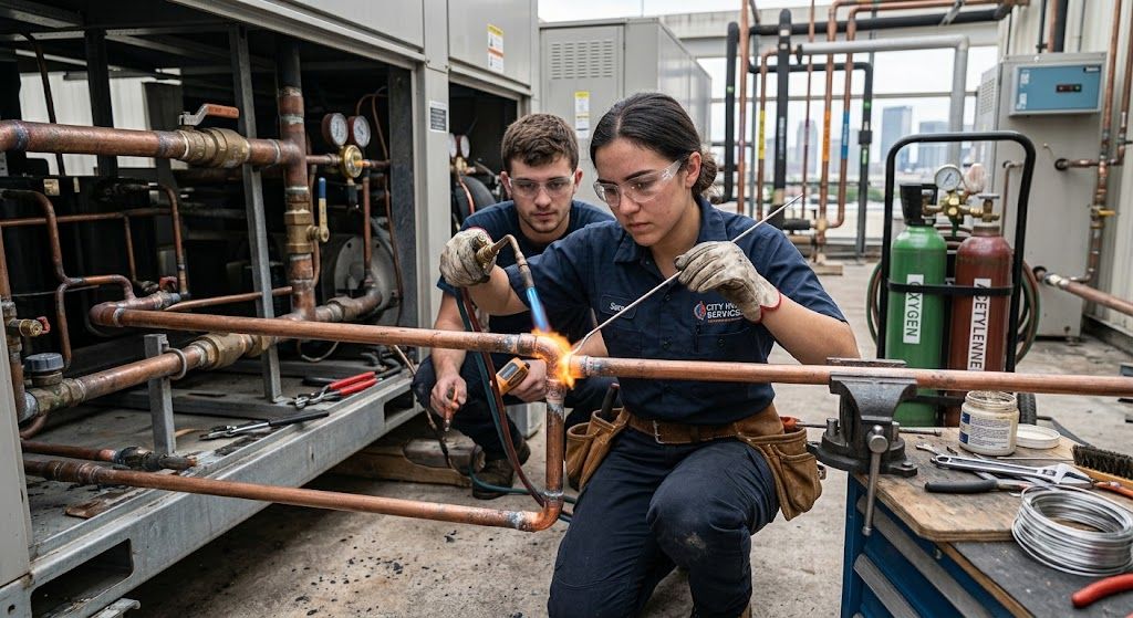 professional HVAC copper tube joining skills