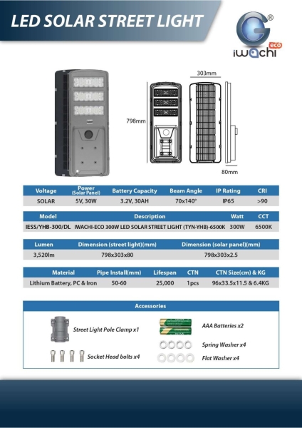 Iwachi 300W LED Solar Street Light (TYN-YHB) - Description