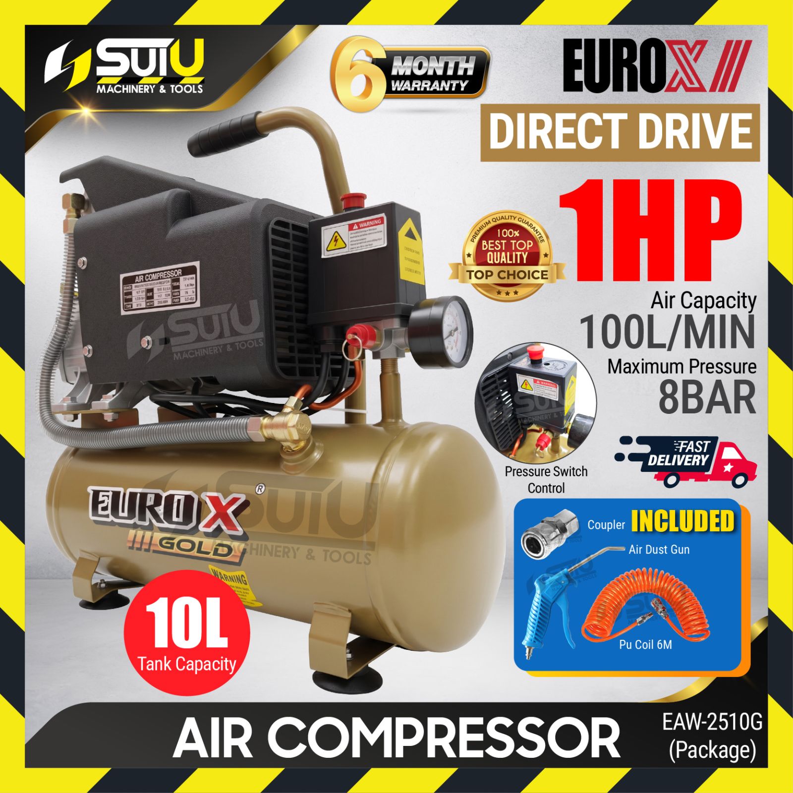 EUROX EAW2510G / EAW2510 / EAX2510 10L 1HP Air Compressor / Kompressor 0.75kW