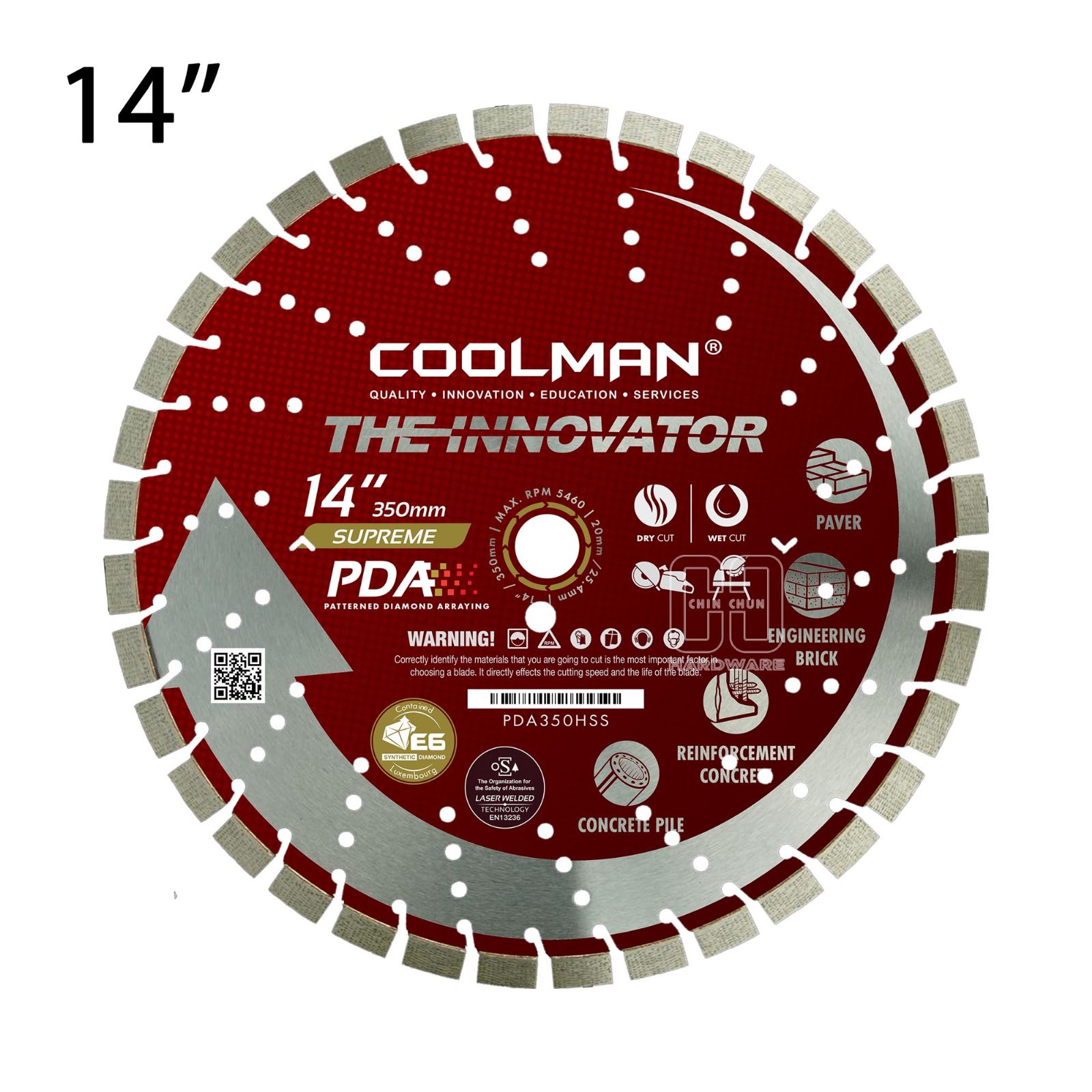 COOLMAN PDA350HSS PDA BLADE (for CONCRETE & PILING) 14"
