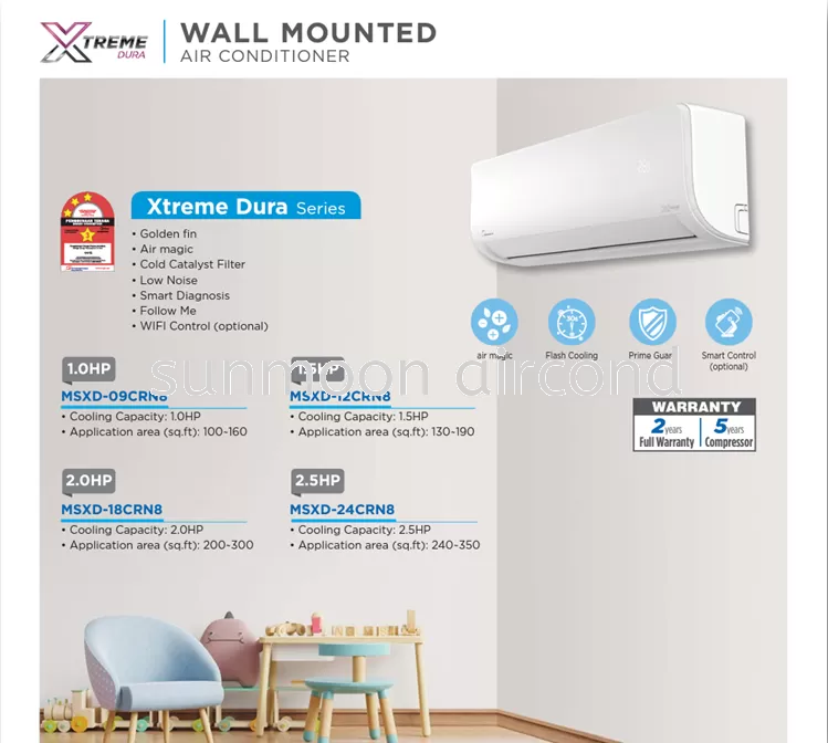 AIRCOND MIDEA 2.5HP XTREME DURA NON INVERTER WALL MOUNTED (FAST COOLING) R32 - RAWANG, SG BULOH, PETALING JAYA