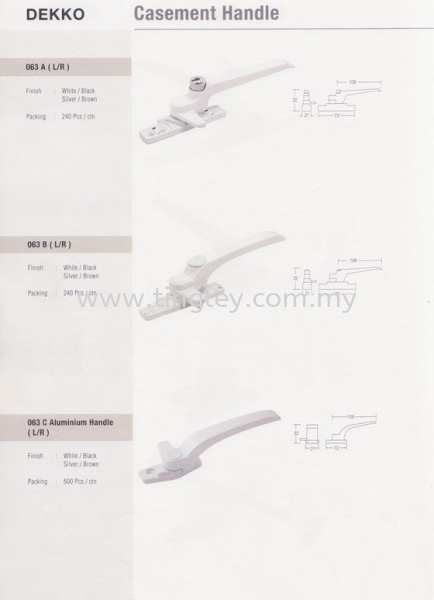 Dekko Casement Handle Door Lock and Casement HDL Johor Bahru (JB), Malaysia Supplier, Suppliers, Supply, Supplies | Tingley (Johore) Sdn Bhd