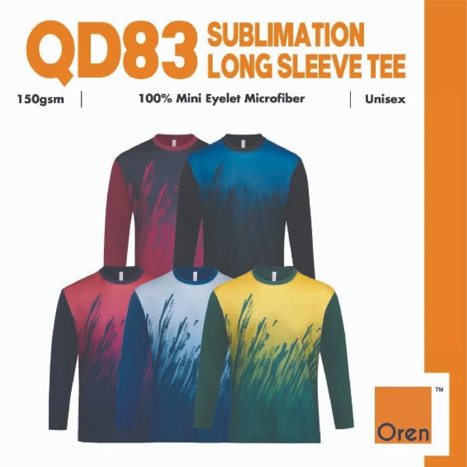 OREN SPORT QD83 Ultimate Sublimation Mini Eyelet Microfiber Quickdry CVC Long Sleeve Unisex 150gsm Cool Fit Tshirt