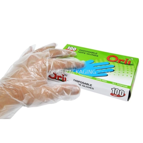 Orii HDPE Disposable Plastic Glove Free Size/Orii Clear Gloves/Transparent Glove/Sarung Tangan (100 PCS/50 Pairs)