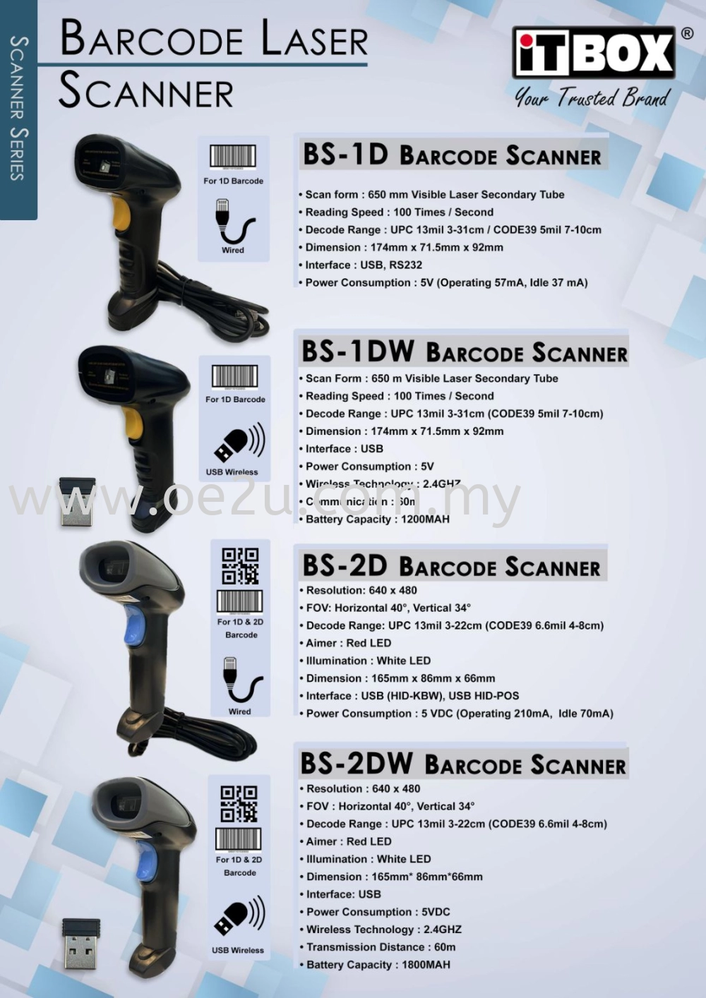 iTBOX BS-2DW Wireless Barcode Scanner (For 1D Barcode + 2D + QR Code)