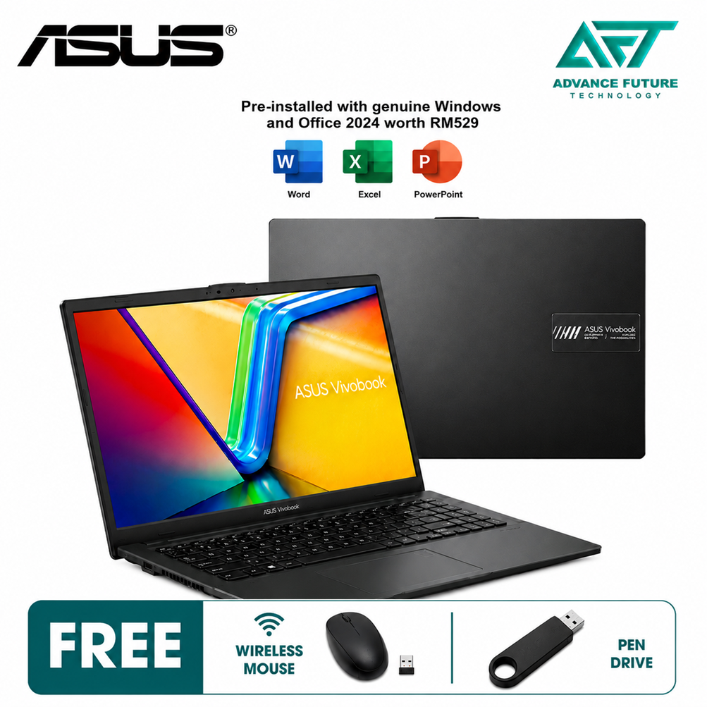 Asus VivoBook Go 15 E1504G-ANJ325WMS 15.6" FHD Laptop Mixed Black ( Intel Core i3 N305, 8GB, 512GB SSD, Intel, W11, H&S 2024&M365 )