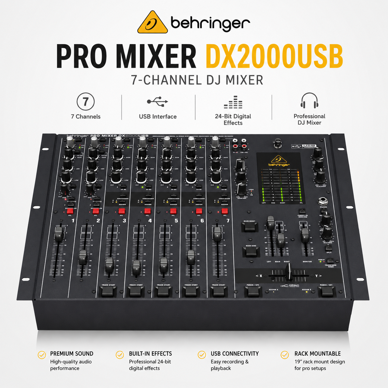 Behringer Pro Mixer DX2000USB 7-Channel Professional DJ Mixer with USB Audio Interface & VCA Control